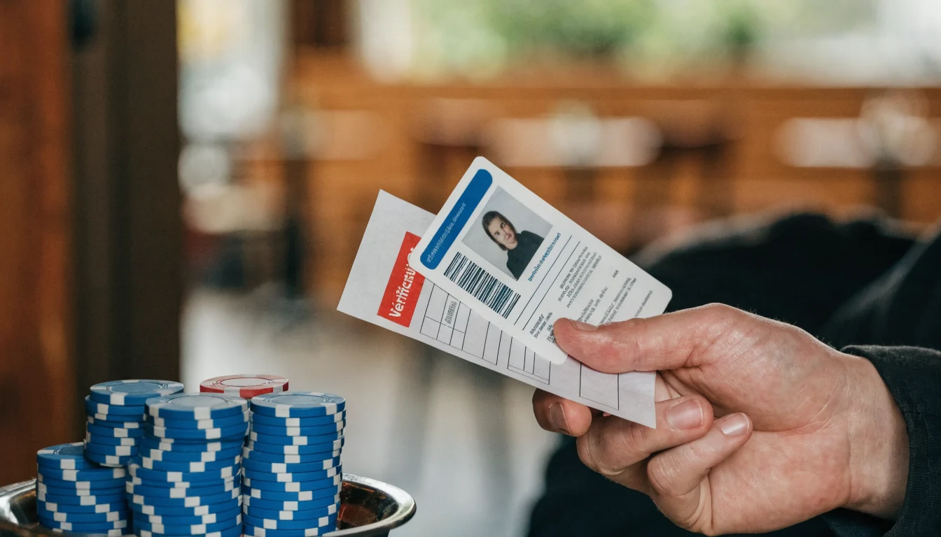 Main tenant une carte d'identité près de jetons de casino